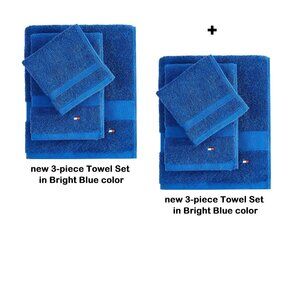 new 6-piece BRIGHT BLUE Tommy Hilfiger Modern American 100% Cotton Towel Set